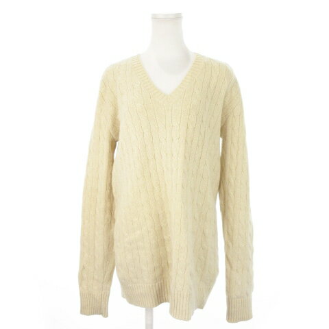 【中古】エデュケーション フロム ヤングマシーン Education from Youngmachines ニット セーター Vネック 長袖 カシミヤ混 ケーブル編み ラメ 3 L ベージュ /MN10 ■GY35 メンズ 【ベクトル 古着】 250403