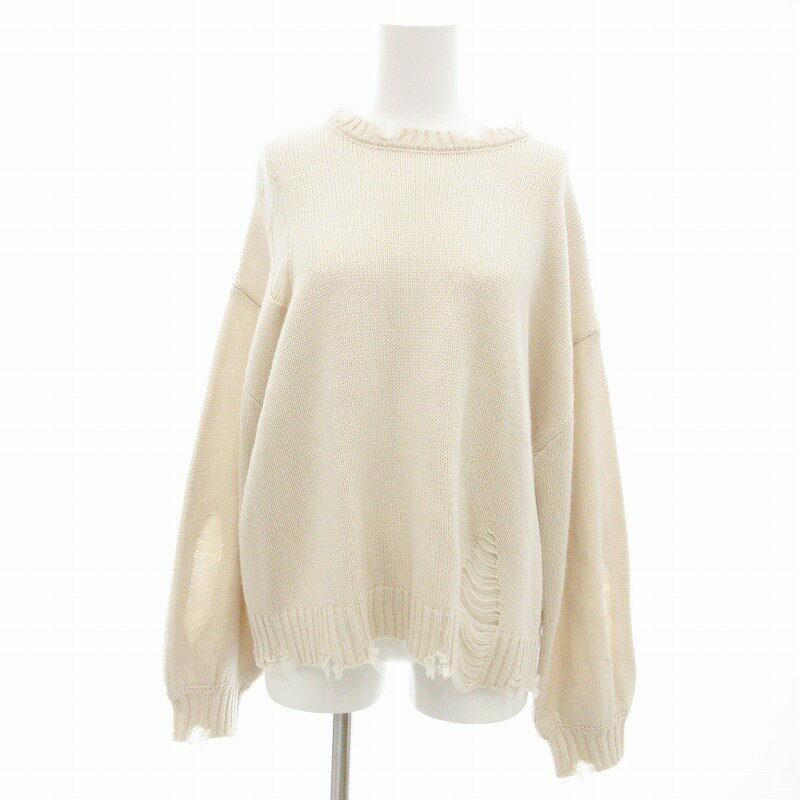 【中古】アプレジュールミニョン apres jour mignon 美品 ニット セーター ダメージ加工 長袖 F 白 アイボリー系 /VU□ 0407 レディース 【ベクトル 古着】 250408