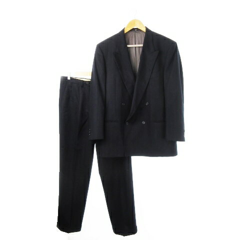 【中古】ヴァレンティノ ガラヴァーニ VALENTINO GARAVANI ダブルスーツ セットアップ テーラードジャケット スラックス ウール ストライプ 紺 ネイビー /CK1 ■GY18 メンズ 【ベクトル 古着】 250415