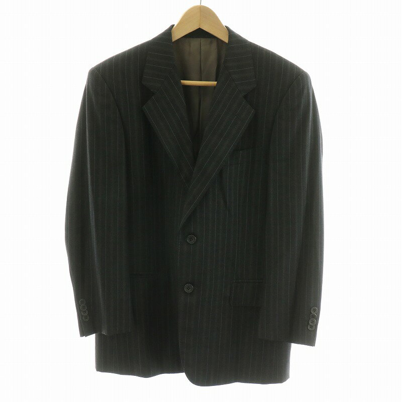 【中古】トロージャン TROJAN orgoglio Loro Piana ロロピアーナ スーパー 110's セットアップ スーツ シングル スラックス 総裏地 ウール ストライプ グレー ■GY18 /MW メンズ 【ベクトル 古着】 250405