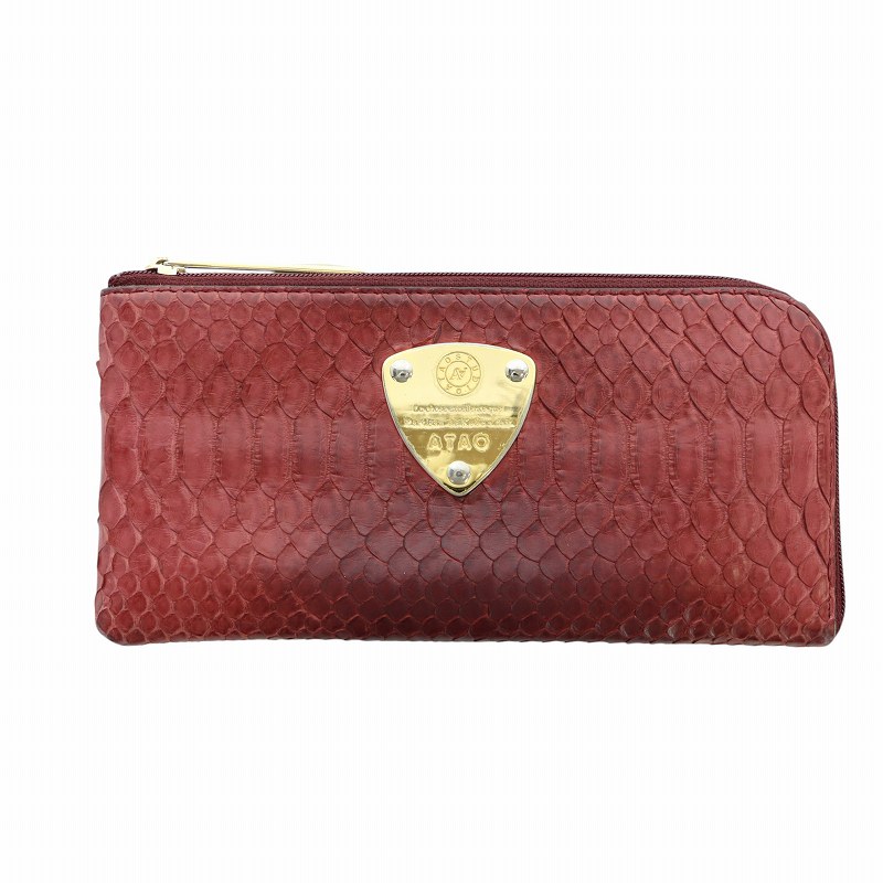 【中古】アタオ ATAO 長財布 ウォレット レザー パイソン ロゴ L字ファスナー 赤 レッド ■GY18 /MQ レディース 【ベクトル 古着】 250403