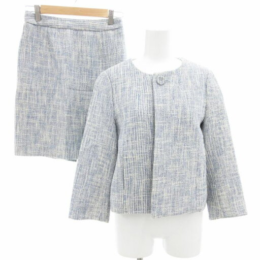 【中古】ロペピクニック ROPE Picnic スーツ セットアップ 上下 ノーカラージャケット タイトスカート ノーベント ひざ丈 36 水色 ライトブルー 白 ホワイト /GV レディース 【ベクトル 古着】 250421 【中古】ロペピクニック ROPE Picnic スーツ セットアップ 上下 ノーカラージャケット タイトスカート ノーベント ひざ丈 36 水色 ライトブルー 白 ホワイト /GV レディース 【ベクトル 古着】 250421