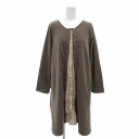 【中古】クラウドナイン CLOUDNINE ノーカラーワンピース ひざ丈 チェック切替 長袖 M-L 茶 ブラウン ベージュ /FT レディース 【ベクトル 古着】 250421
