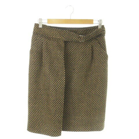 【中古】マックスマーラ MAX MARA 白タグ ツイードスカート タイト ひざ丈 ラップデザイン チェック 総柄 38 M 茶 ブラウン /AO20 ■GY19 レディース 【ベクトル 古着】 250417