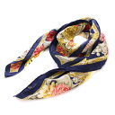 【中古】ロエベ LOEWE スカーフ シルク 総柄 ロゴ 花柄 紺 ネイビー マルチカラー /BB ■OH ■GY19 ■MT レディース 【ベクトル 古着】 250419(4)