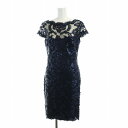 【中古】タダシショージ TADASHI SHOJI ドレス ワンピース レース ロング スパンコール フレンチスリーブ ジップフライ 2 M 紺 ネイビー ■G...