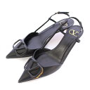 【中古】ヴァレンティノ ヴァレンチノ VALENTINO ミュール ストラップサンダル ポインテッドトゥ ローヒール ロゴ 38.5 黒 ブラック /BB ■GY19 ■MT レディース 【ベクトル 古着】 250419(4)