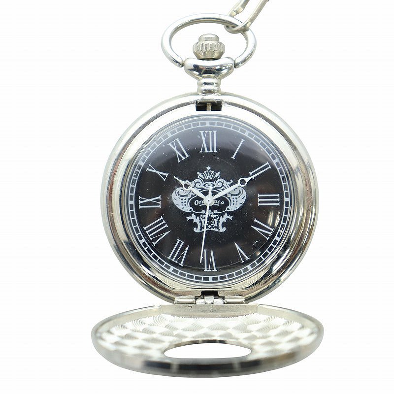 【中古】オロビアンコ OROBIANCO ジャンク品 懐中時計 ウォッチ クォーツ ローマン ロゴ 黒文字盤 シルバー色 ■GY18 /MQ メンズ 【ベクトル 古着】 250426