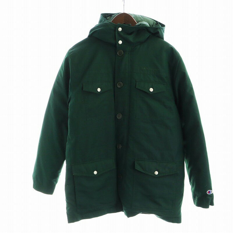 【中古】チャンピオン CHAMPION ダウンジャケット 長袖 シングル ミドル ロゴ 刺繍 M 緑 グリーン C3-L606 ■GY19 /MQ メンズ 【ベクトル 古着】 250510