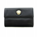 【中古】ジャンニヴェルサーチ ヴェルサーチェ GIANNI VERSACE 三つ折り財布 ウォレット ロゴ ゴールド金具 レザー メデューサ 黒 ブラック ■GY11 /MQ レディース 【ベクトル 古着】 250516
