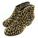 【中古】未使用品 クラークス clarks Mila Myth ミラミス ショートブーツ チャンキーヒール ジッパー レオパードプリントポニー ハラコレザー レ...