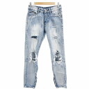 【中古】ディーシー DC JEANS WEAR デニムパンツ ジーンズ ダメージ加工 裾ジップ スリムテーパード S インディゴブルー /AE メンズ 【ベクトル 古着】 250527(4)