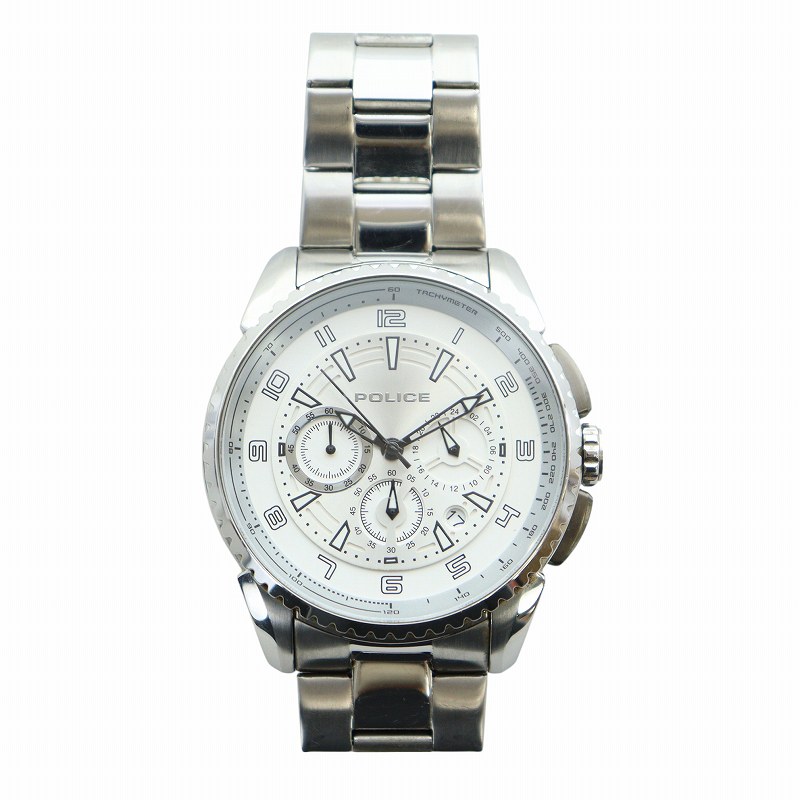 【中古】ポリス POLICE 腕時計 ウォッチ クォーツ クロノグラフ カレンダー付き ロゴ シルバー色 13648J ■GY18 /MQ メンズ 【ベクトル 古着】 250618