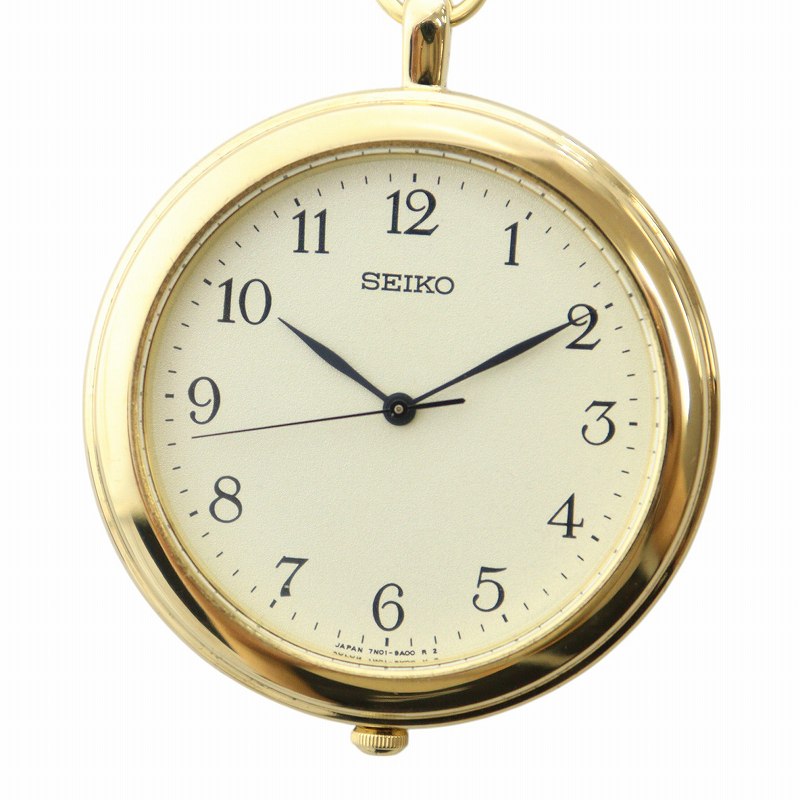 【中古】セイコー SEIKO 懐中時計 ウォッチ クォーツ 白文字盤 ロゴ ゴールド色 7N01-9A00 ■GY18 /MQ その他 【ベクトル 古着】 250618
