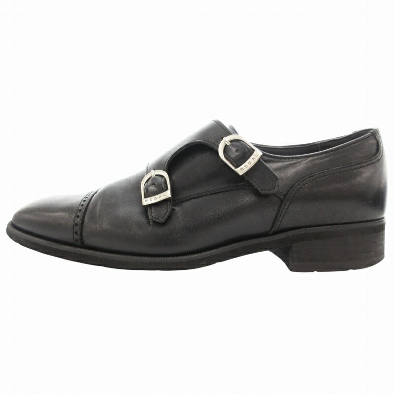 【中古】リーガル REGAL ダブルモンク ドレスシューズ ビジネス ストレートチップ レザー 23.5cm 黒 ブラック /GV ■GY35 メンズ 【ベクトル 古着】 250530