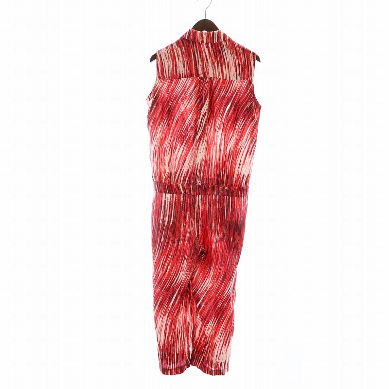 【中古】ケンゾー KENZO オールインワン ノースリーブ ロゴ ストライプ パンツ 総柄 絹 シルク 34 赤 レッド ■GY11 /MQ レディース 【ベクトル 古着】 250529