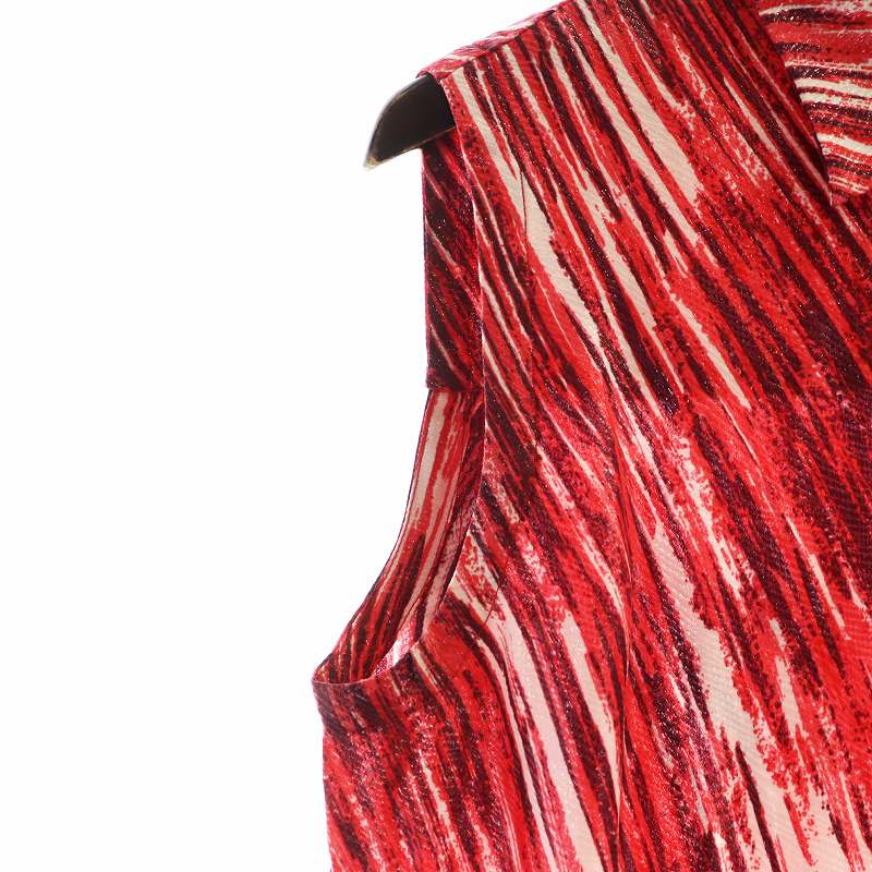 【中古】ケンゾー KENZO オールインワン ノースリーブ ロゴ ストライプ パンツ 総柄 絹 シルク 34 赤 レッド ■GY11 /MQ レディース 【ベクトル 古着】 250529