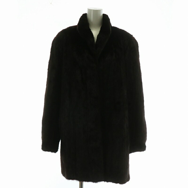 【中古】ノーブランド ファーコート アウター 毛皮 ミンク ミドル 肩パッド 11 L 茶色 ブラウン /XZ ■GY11 レディース 【ベクトル 古着】 250601(4)