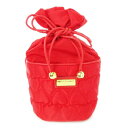 【中古】未使用品 モスキーノ MOSCHINO ポーチ 巾着 キルティング レザー 革 ロゴプレート ハート ゴールド金具 赤 レッド /CK25 ■GY11 レディース 【ベクトル 古着】 250603(4)