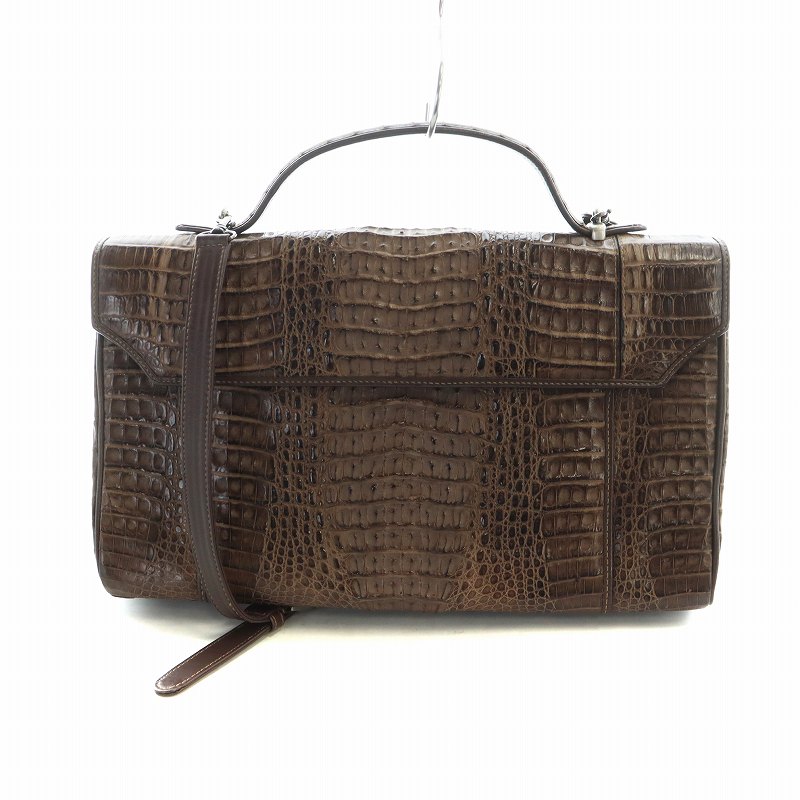 【中古】JRA 2WAY ハンドバッグ ショルダーバッグ クロコダイル レザー ワニ革 茶 ブラウン ■GY18 /MQ レディース 【ベクトル 古着】 250612(4)
