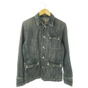 【中古】タケオキクチ TAKEO KIKUCHI ジャケット デニム Gジャン ジージャン ウォッシュ加工 ワンポイント 花柄 3 L 紺 ネイビー /AO16...