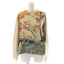 【中古】クニオコレクション KUNIO COLLECTION スウェット トレーナー 長袖 リス 木 紅葉 パイル地 ボックスシルエット M ベージュ 緑 グリーン オレンジ /MP レディース 【ベクトル 古着】 250611