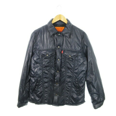 【中古】リーバイス Levi's ダウンジャケット ステンカラー フロントスナップボタン 赤タブ L 紺 ネイビー /MN14 ■GY18 メンズ 【ベクトル 古着】 250616