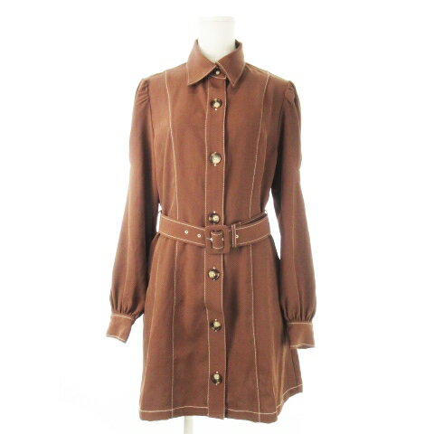 【中古】スライ SLY シャツワンピース ミニ 長袖 ベルト付き ステッチ ストレッチ 2 M 茶 ブラウン /CK18 レディース 【ベクトル 古着】 250612