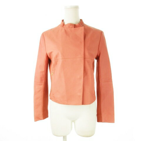 【中古】エポカ EPOCA ラムレザージャケット ライダース レザー 革 羊革 ダブル 比翼 リブニット切替 40 M ピンク /CK3 ■GY19 レディース 【ベクトル 古着】 250624