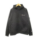 【中古】チャンピオン CHAMPION ジップアップパーカー ジャケット キルティング 長袖 切り替え ロゴ ワンポイント スポーツ XXL 黒 ブラック C3-SS613 /AH9 ■GY18 メンズ 【ベクトル 古着】 250626