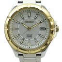 【中古】セイコー SEIKO 腕時計 ウォッチ ソーラー 白文字盤 カレンダー付き ロゴ ゴールド色 シルバー色 V157-0AB0 ■GY18 /MQ メンズ 【ベクトル 古着】 250628(2)
