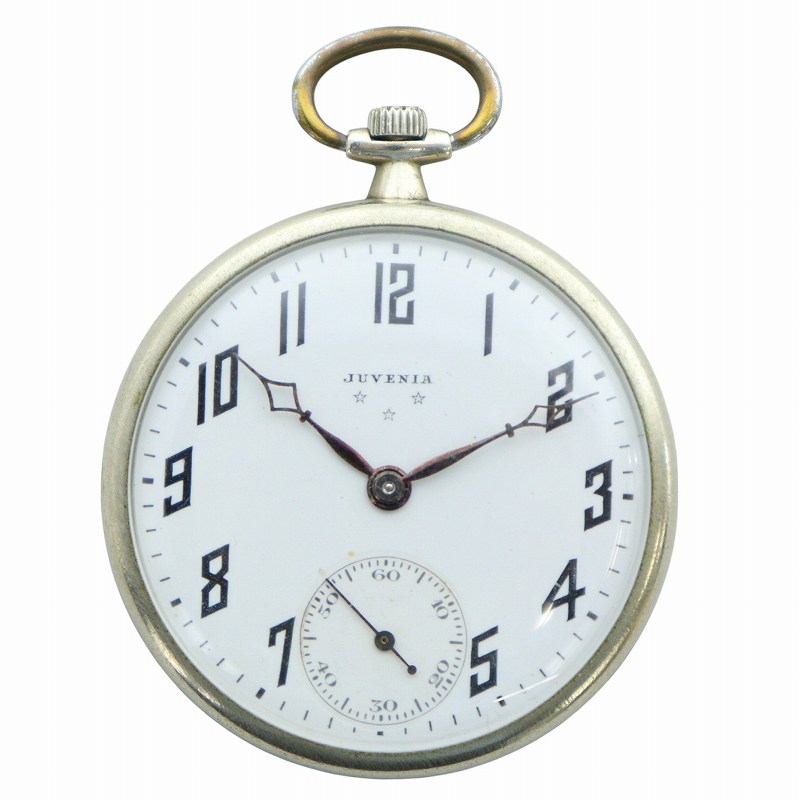 【中古】ユベニア JUVENIA 三つ星 懐中時計 ウォッチ スモセコ 手巻き 白文字盤 シルバー色 ■GY18 /MQ メンズ 【ベクトル 古着】 250630