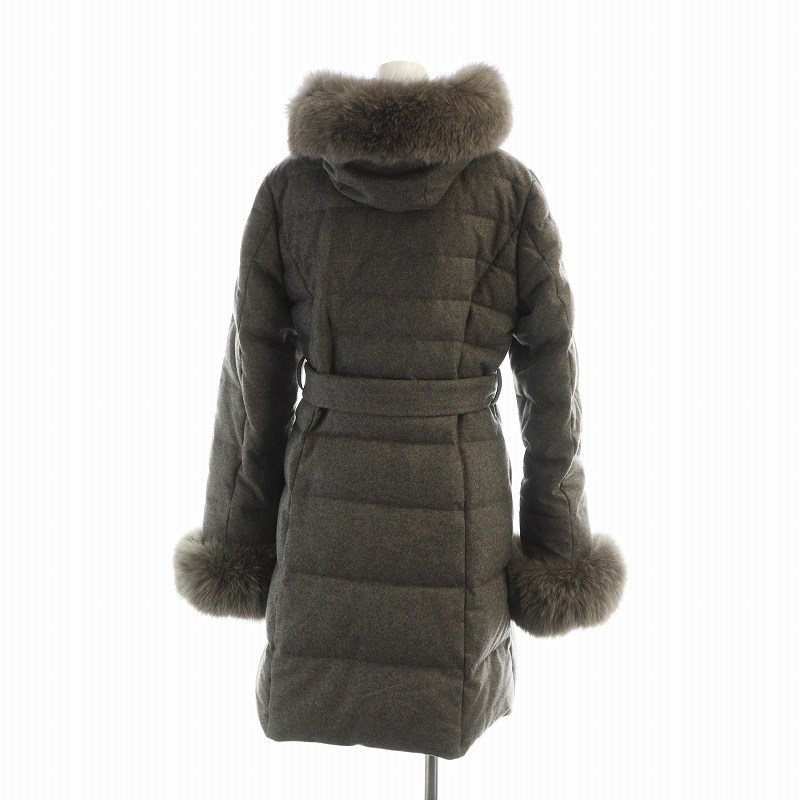【中古】未使用品 フェーバー FERVOR タグ付き ウール ダウン コート フード フォックスファー ロング ジップアップ イタリア製 42 グレー FAV124 ■GY18 /MQ レディース 【ベクトル 古着】 250708 2