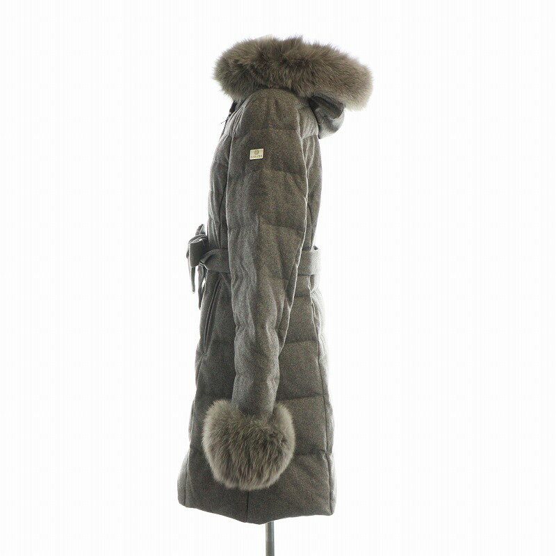 【中古】未使用品 フェーバー FERVOR タグ付き ウール ダウン コート フード フォックスファー ロング ジップアップ イタリア製 42 グレー FAV124 ■GY18 /MQ レディース 【ベクトル 古着】 250708 3