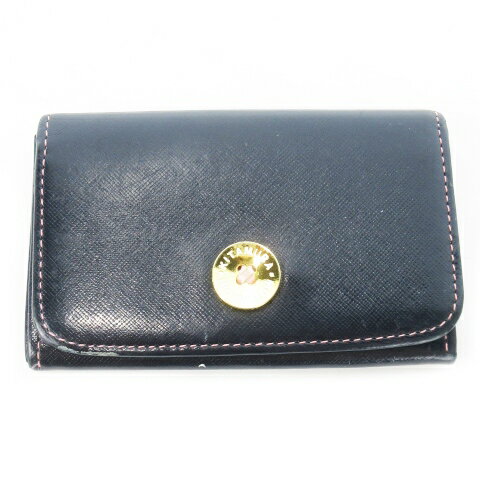 【中古】キタムラ Kitamura カードケース 名刺入れ レザー 革 ステッチ 配色 バイカラー ボタンモチーフ 紺 ネイビー /CK29 ■GY18 レディース 【ベクトル 古着】 250704