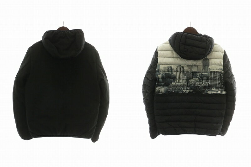 【中古】フリーダムデイ FREEDOMDAY YORK ダウンジャケット アウター リバーシブル 総柄 フード ジップアップ XS 黒 ブラック /XZ ■GY43 メンズ 【ベクトル 古着】 250702