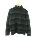 【中古】エディーバウアー EDDIE BAUER ニット セーター タートルネック 長袖 ボーダー 総柄 S 緑 グリーン /AO9 ■GY11 メンズ 【ベクトル 古着】 250709