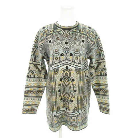 【中古】ケンゾー KENZO ニット セーター チュニック クルーネック 長袖 ウール ジャガード インターシ..