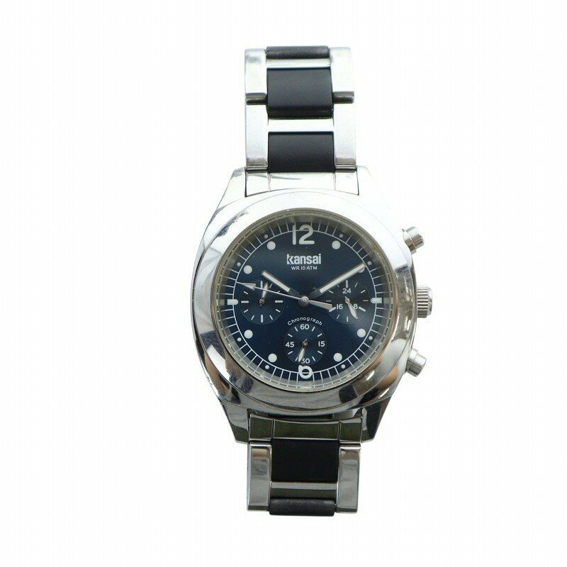 【中古】カンサイ KANSAI 腕時計 ウォッチ クォーツ クロノグラフ 青文字盤 ロゴ シルバー色 KK0815 ■GY18 /MQ メンズ 【ベクトル 古着】 250805