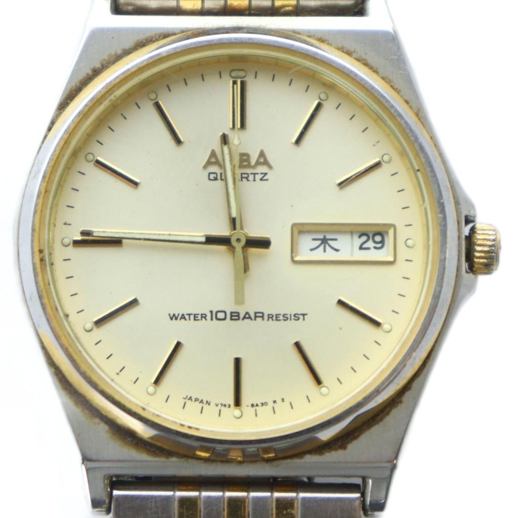 【中古】セイコー SEIKO ALBA アルバ 腕時計 ウォッチ クォーツ デイデイト カレンダー付き シルバー色 ゴールド色 V743-BA10 ■GY18 /MQ メンズ 【ベクトル 古着】 250924(2)