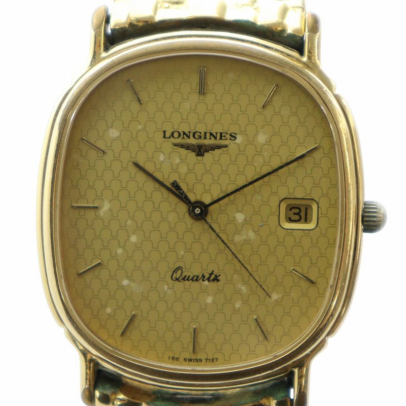 【中古】ロンジン LONGINES 腕時計 ウォッチ クォーツ スクエア デイト カレンダー付き ゴールド色 7127 ■GY18 /MQ メンズ 【ベクトル 古着】 250804