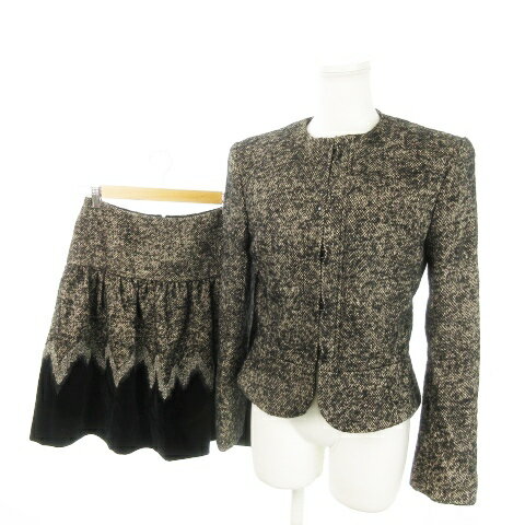 【中古】未使用品 パスカル ミレ PASCAL MILLET スーツ セットアップ 2点セット ノーカラージャケット 総裏地 スカート ツイード 38 M 36...