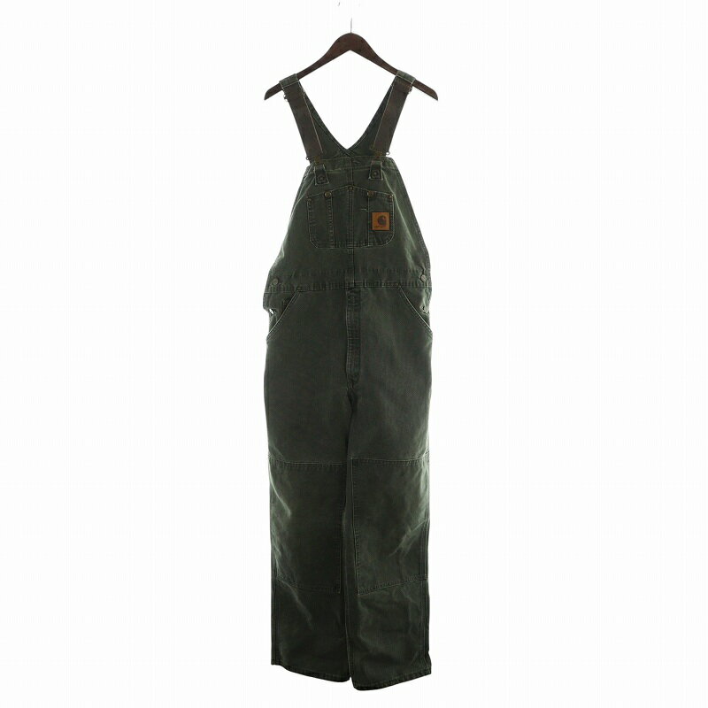 【中古】カーハート carhartt オーバーオール ロング ダブルニー つなぎ ロゴ ダック地 カーキ ■GY01 /MQ メンズ 【ベクトル 古着】 250711