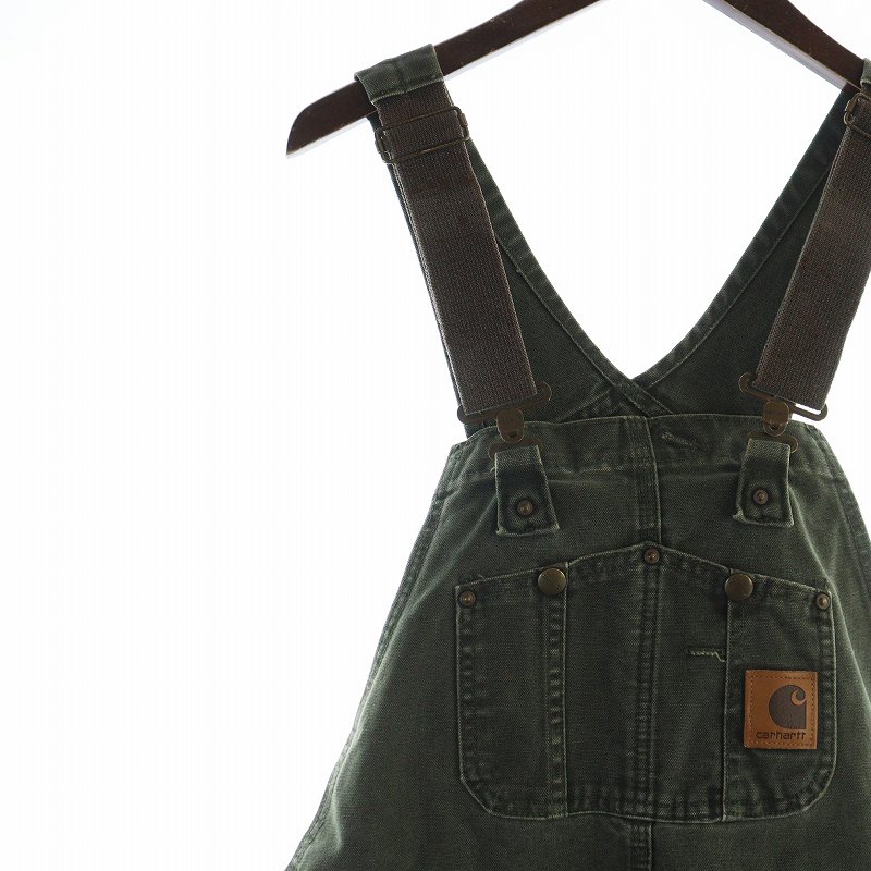 【中古】カーハート carhartt オーバーオール ロング ダブルニー つなぎ ロゴ ダック地 カーキ ■GY01 /MQ メンズ 【ベクトル 古着】 250711