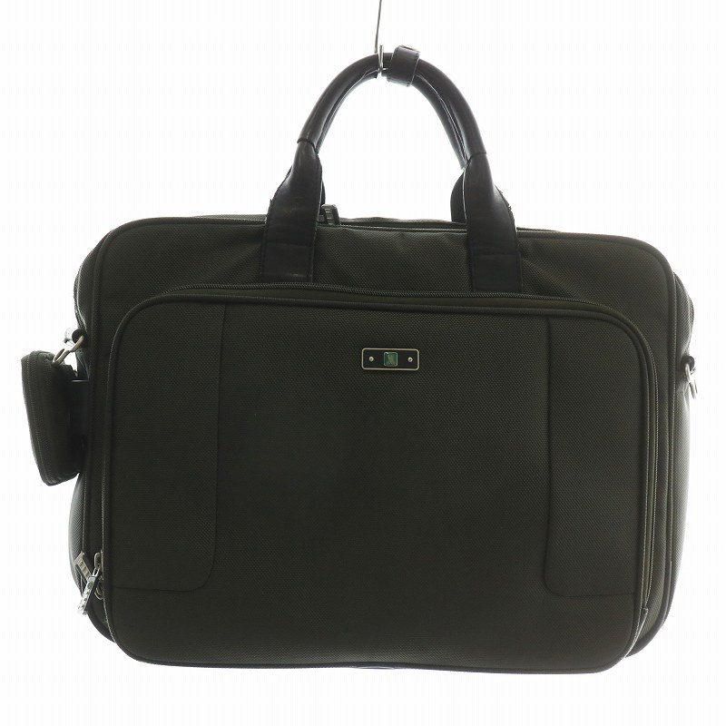 【中古】ランバン LANVIN ビジネスバッグ ブリーフケース ショルダー 2WAY ナイロン ロゴ カーキ /XZ ■..