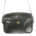 【中古】アナスイ ANNA SUI ショルダーバッグ レザー 革 メダリオン スカラップ 蝶ロゴ 黒 ブラック /CK1 ■GY18 レディース 【ベクトル 古...