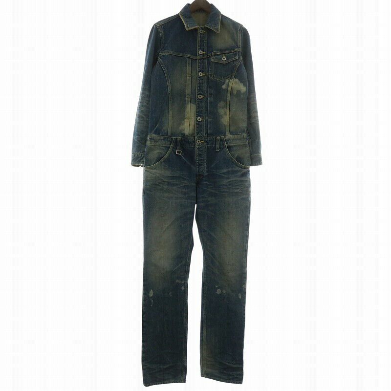 【中古】イサムカタヤマバックラッシュ ISAMU KATAYAMA BACKLASH オールインワン つなぎ デニム 長袖 USE加工 ロゴパッチ 型押し S ...