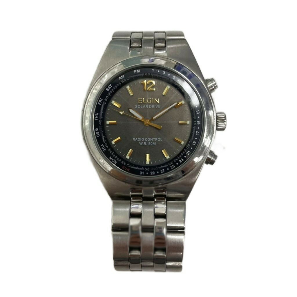 【中古】エルジン ELGIN ジャンク品 腕時計 ウォッチ 電波ソーラー ロゴ シルバー色 FK-1335S-BPM ■GY18 /MQ メンズ 【ベクトル 古着】 250826