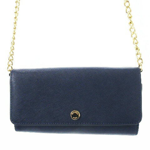 【中古】マイケルコース MICHAEL KORS 長財布 ロングウォレット お財布バッグ ポシェット 小銭入れあり PVC レザー 革 チェーン ロゴ刻印 紺 ネイビー 35T6GTVC9L /CK31 ■GY11 レディース 【ベクトル 古着】 250805(4)