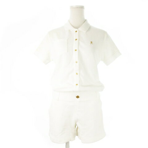 【中古】マーク＆ロナ MARK&LONA オールインワン コンビネゾン 半袖 ショート 鹿の子 切替 スウェット ロゴ刺繍 スカル ドクロ スポーツ ゴルフ M 白 ホワイト /CK27 ■GY18 レディース 【ベクトル 古着】 250806